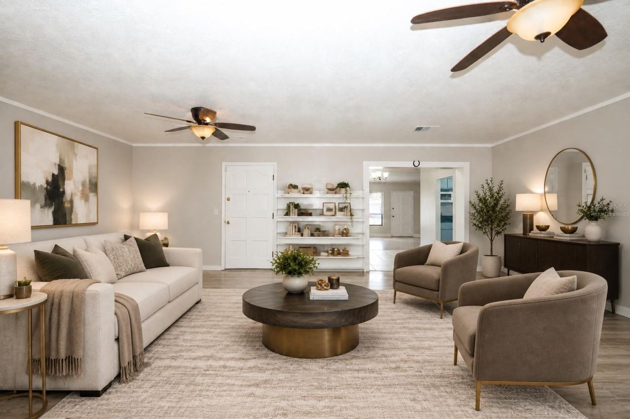 Photo 12 of 20: Virtually Staged-Family Room with Built In Bookshelf