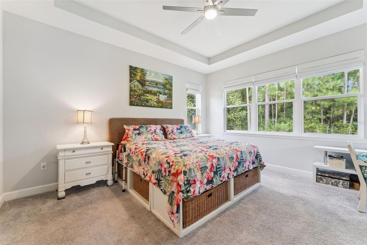 Photo 15 of 20: 13' x 15' Primary Bedroom w/ tray ceiling, ceiling fan, pull-down shades & a conservation area view