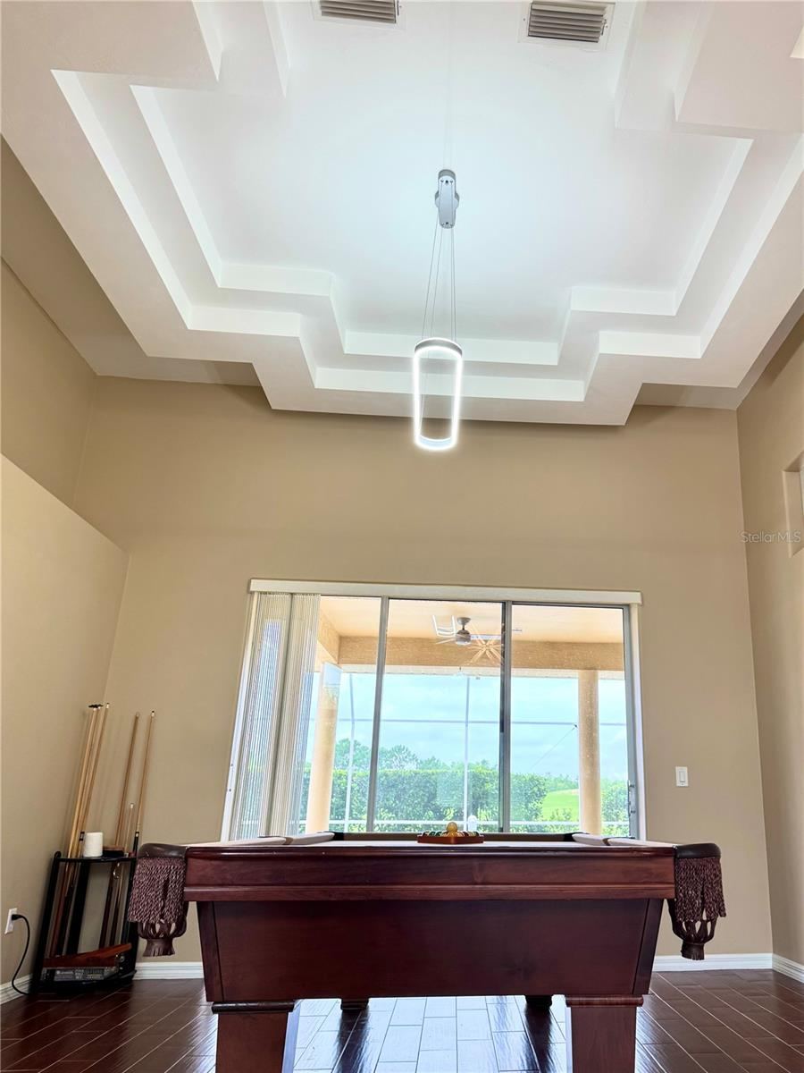 Photo 7 of 20: living room / game room with tray ceiling
